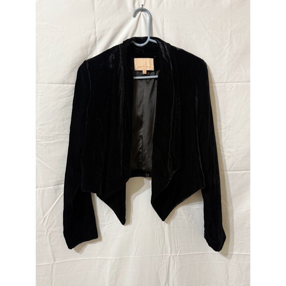 Gibson Latimer Black Velvet Draped Waterfall Blazer Jacket Size M